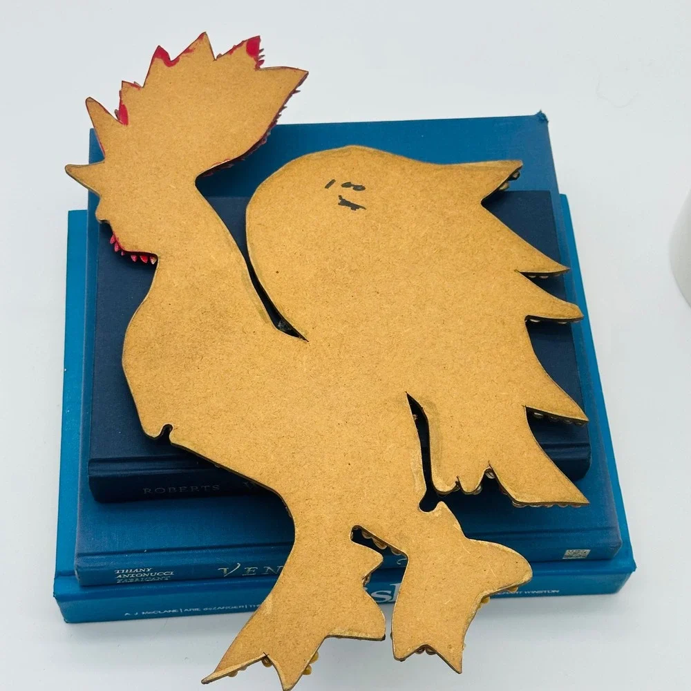 Handmade Vintage Seed‎ Art Rooster Mosaic Folk Art Wall Decor Farmhouse Bird